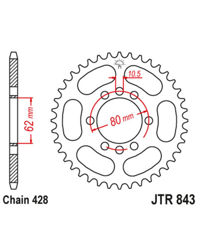 Jt задня зірка 843 54 yamaha dt 80lc '85-'94 (+3, )dt 125lc '85-'88 (+1), xt 125 '88-90 (84354jt) (ланцюг 428)