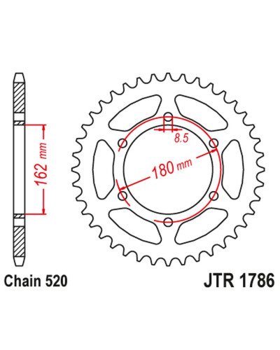 Jt задня зірка suzuki pe 250 '80-82', pe 400 '80-81' (ланцюг520)