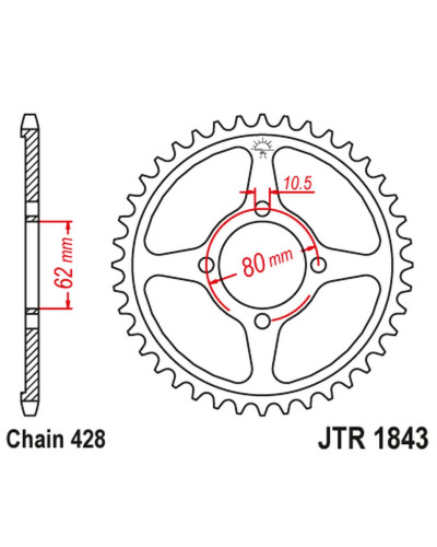 Jt задня зірка 843 49 yamaha tt-r 125 '02-21' (84349jt) (ланцюг428)