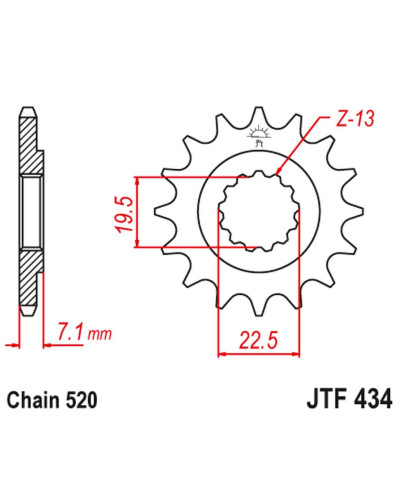 Jt передняя звезда 434 13 suzuki dr 250 '82-'87, gz 250, gn 250 (цепь 520) (43413jt)