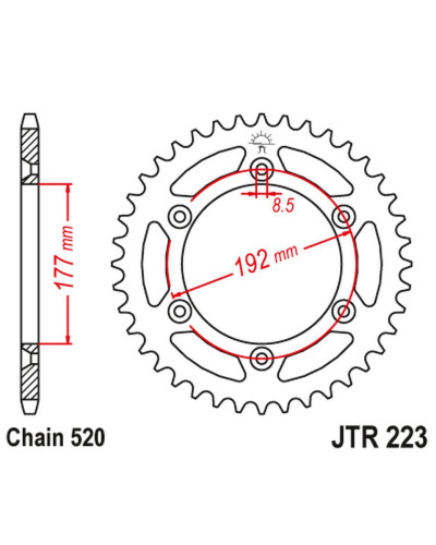 Jt задняя звезда 223 48 husqvarna wr 250 '83-84, wr/cr 250 '80, wr 350 '81-88, wr/cr 400 '81-89, cr 400/430 '81-83 (22