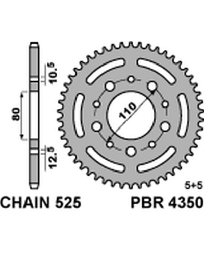 Pbr  задня зірка 4350 43 c45 honda cb 500 '94-'03, cb 750 '91-'03, vt 600 shadow '90-'04 (jtr1332.43) (ланцюг 525)