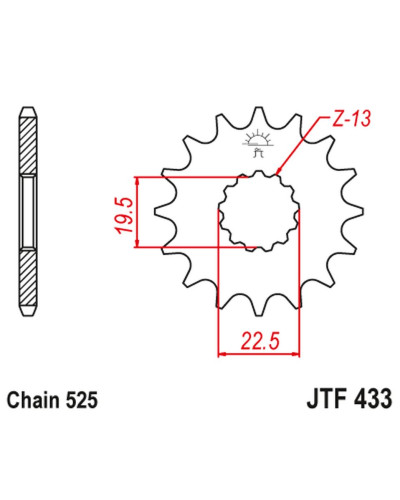 Jt передняя звезда 433 16 suzuki gsf/gsx/rf 400 '86-94', ts/tm 250 '71-83' (цепь 525) (43316jt)