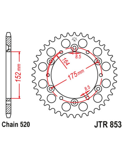 Jt задня зірка 856 45 yamaha tt 250r '95-04, tt 600r '98-03, it 175/200/465/490 '80-86, (85645jt) (ланцюг 520)