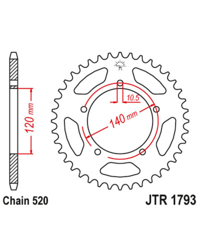 Jt задняя звезда 4397 42 triumph 865 boneville/thruxton '15-'16, scrambler '16-'17 (439742jt) (цепь 520)