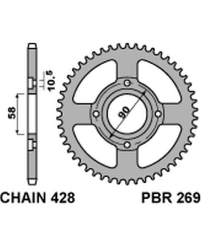 Pbr задня зірка 269 39 honda cb 125t 78-82 (jtr269.39) (ланцюг 428)