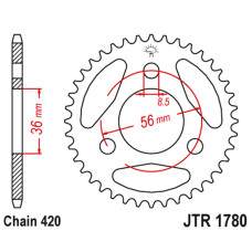 Jt задняя звезда kawasaki kdx 50 '03-06', suzuki jr 50 '85-06' (цепь420)