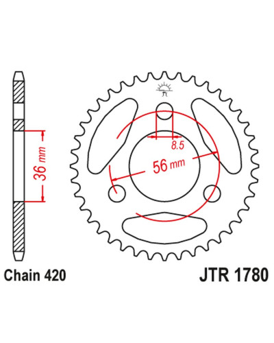 Jt задняя звезда kawasaki kdx 50 '03-06', suzuki jr 50 '85-06' (цепь420)