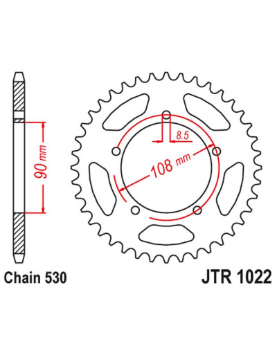 Jt задняя звезда 1022 42 ducati 500 desmo/ sl '79-84'; 750 f1 '85-88'; 900 s2 '83-85' cagiva 350/650 alazzurra sports '85-88' (102242jt) (цепь 530)