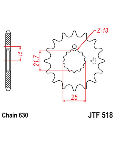 Jt передняя звезда 518 15 kawasaki z 650 /750 '79-'83 (51815jt) (цепь 630)