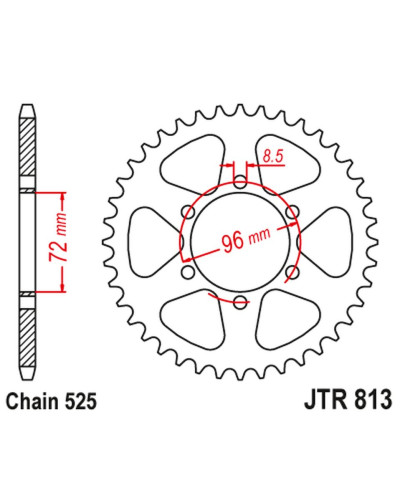 Jt задня зірка suzuki tm 400 '71-75, ts 250 '75-83, ts 400 '72-77 (jtr813,40) (ланцюг 525)