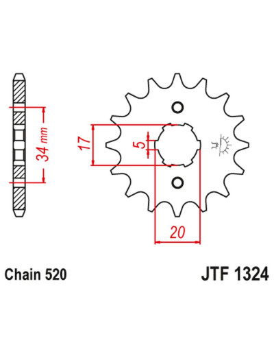 Jt передня зірка 2060 13 honda crf 230 '03-15' trx 200 sx foutrax '86-88' '90-97' (206013jt) (ланцюг 520)