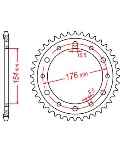 Mtx parts задня зірка 4434 43 honda vfr750, vfr800 v-tec '02-'14, vfr800x crossrunner '11-'15 (jtr1340.43) (ланцюг 530)