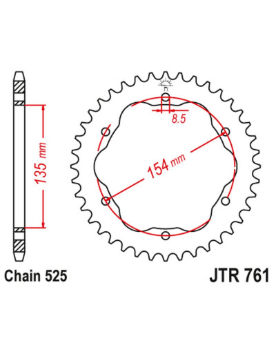 Jt задня зірка 4522 39 ducati monster 1200/s '14-20, panigale 1103 '18, panigale 1199/1299 '12-19, diavel 1198 '11-18 (адаптер jta760b  jta770b) (452239jt) (ланцюг 525)