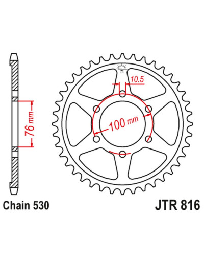 Jt задня зірка 816 50 suzuki gs 550 '78-82 (81650jt) (ланцюг 530)