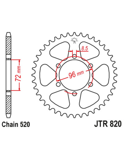 Jt задня зірка 829 42 suzuki dr 250 '82-87, sp 250 '82-85, dr 370 '78-79, sp 370 '77-82 (82942jt) (ланцюг. 520)