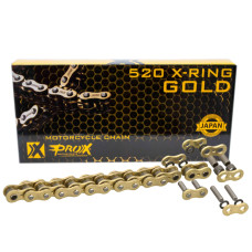 Prox цепь приводная 520 x-ring gold 120 золотое звено (открытый + застёжка) (37,8kn)