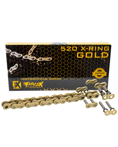 Prox цепь приводная 520 x-ring gold 120 золотое звено (открытый + застёжка) (37,8kn)
