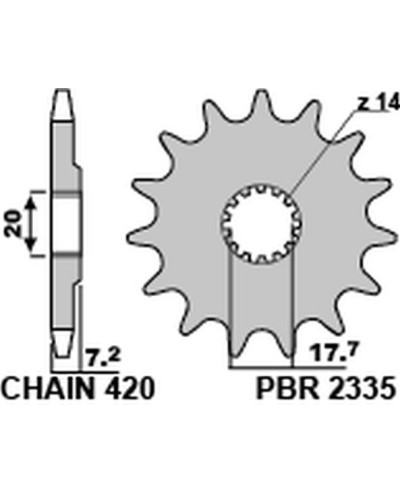 Pbr передня зірка 2335 14 18nc yamaha yz 65 18-20 (ланцюг 420) (jtf1558.14)