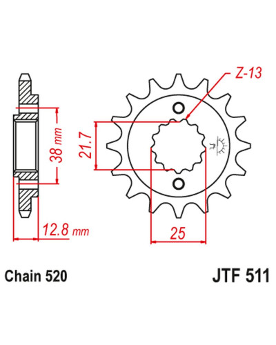 Jt передняя звезда 511 16 kawasaki klr 650 '90-'14 (51116jt) (цепь 520)