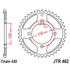 Jt задняя звезда jtr462 50 kawasaki kx 80 '86-99', kx 85 '01-20', kx 100 '86-21' (46250jt) (цепь428)