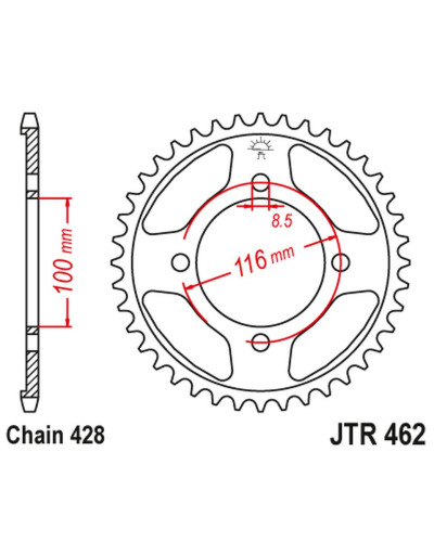 Jt задняя звезда jtr462 50 kawasaki kx 80 '86-99', kx 85 '01-20', kx 100 '86-21' (46250jt) (цепь428)