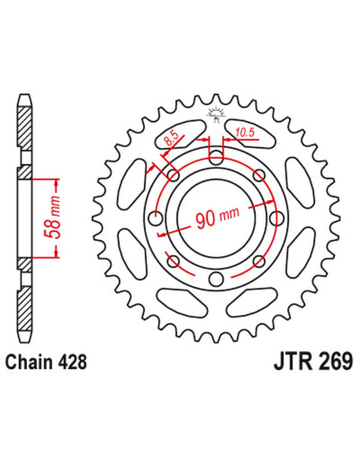 Jt задняя звезда 269 49 honda cg 125 '02-'05, cm 125 '82-'97, cb 125t '82-'88, daelim vc 125 '96-'99 (26949jt) (цепь 428