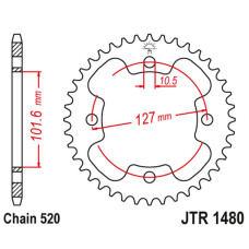 Jt задняя звезда 4480 37 polaris 450 outlaw '08-10', 500 predator '03-07', 525 outlaw '08-10' (448037jt) (цепь520)