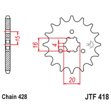 Jt передня зірка 416 15 kawasaki kx 125 '77-79', kc/ke/kh/ks/ke/km 90/100/125/175 '77-98' (41615jt) (ланцюг 428)