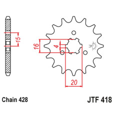 Jt передня зірка 416 15 kawasaki kx 125 '77-79', kc/ke/kh/ks/ke/km 90/100/125/175 '77-98' (41615jt) (ланцюг 428)