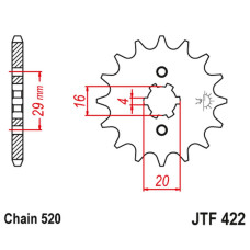 Jt передняя звезда 514 14 kawasaki kx 125 '84-'93 (51414jt) (цепь 520)