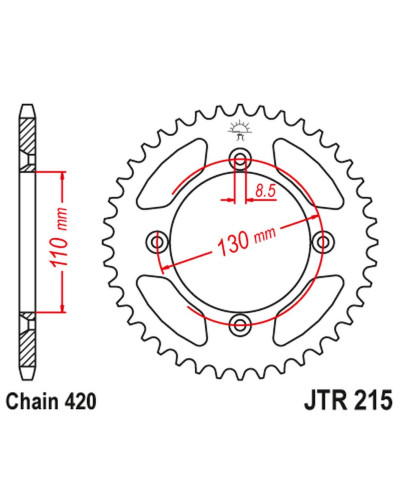 Задня зірка jt 4306, 48 зубців, алюмінієва racelite для honda cr 80/85 (430648jta), ланцюг 420, колір червоний