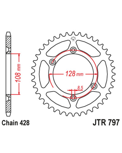 Jt задняя звезда 4488 51 kawasaki klx 125 '03-06, suzuki dr-z 125 '03-20 (448851jt) (цепь 428)