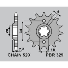 Pbr передняя звезда 329 14 18nc ajp pr3 200 эндуро '09-'15, honda ca 125 rebel '95-'01, mbx 125f '84-'85, mtx 125r '83-'94, ns5 '89-'92, mtx 200rw '83-'86 (jtf259