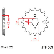 Jt передня зірка 569 11 yamaha yfm 125 grizzly '04-'12, yz 250 '77-'98, kawasaki kx 250 '87-'98 (56911jt) (ланцюг 520)
