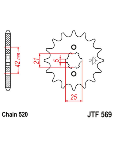Jt передня зірка 569 11 yamaha yfm 125 grizzly '04-'12, yz 250 '77-'98, kawasaki kx 250 '87-'98 (56911jt) (ланцюг 520)