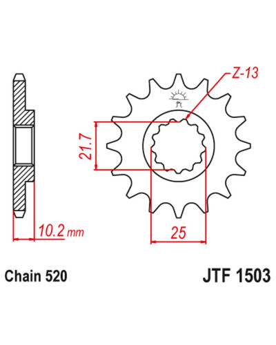 Jt передня зірка 2061 13 kawasaki ksf 250 '87-'04, kef 300 '95-'03 (206113jt) (ланцюг 520)