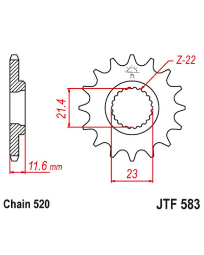 Jt передняя звезда 2051 14 yamaha tt 250 '93-04' (205114jt) (цепь 520)