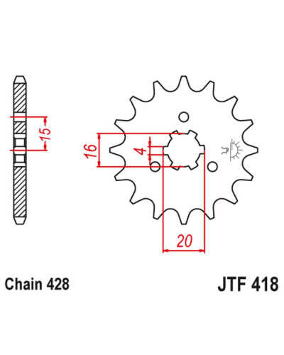 Jt передня зірка 416 13 kawasaki kx 125 '77-79', kc/ke/kh/ks/ke/km 90/100/125/175 '77-98' (41613jt) (ланцюг 428)