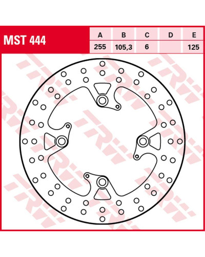 Trw zf гальмівний диск зад triumph tiger 800 '11-, speed triple 1050 '11-'15, spreent 1050 '07-'13, tiger sport 1050 '13-, bonneville 1200 bobber/speedmaster/t120 '16-, scrambler 1200 '19-, (255x105x6mm)