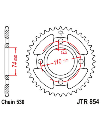Jt задня зірка 854 41 yamaha xs 250 '80-82, xs 500 '78-80 (85441jt) (ланцюг 530)