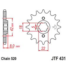 Jt передняя звезда 431 11 suzuki pe 250 '78-'82, rm 250 '79-'81, rm 400 '78-'80 (43111jt) (цепь 520)