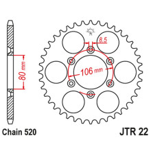 Jt задня зірка 3560 45 aprilia sx 125 '08-'12, mx 125 '04-'07 (356045jt) (ланцюг 520)