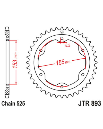 Jt задня зірка 4642 38 ktm 1290 superduke (14-18) (464238jtzbk) (ланцюг525)  -  jtr893.38