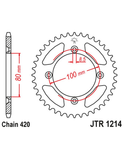 Jt задняя звезда 238 51 honda crf 70 '04-12'; crf 110 '13-21', xr 70/80 '97-03', cr 50/80 '82-84' (23851jt) (цепь420)