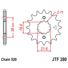 Jt передняя звезда 2506 13 honda xl 250 s/m/n (md26,md31), ax 1 (250613jt) (цепь 520)