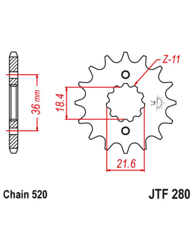 Jt передняя звезда 2506 13 honda xl 250 s/m/n (md26,md31), ax 1 (250613jt) (цепь 520)