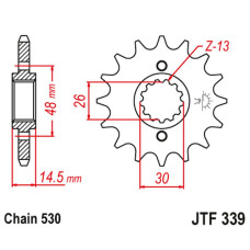 Jt передняя звезда 339 15 honda vfr 750 86-87, cbx 750f 84-86, vfr 800 '02-'14 (33915jt) (цепь 530)