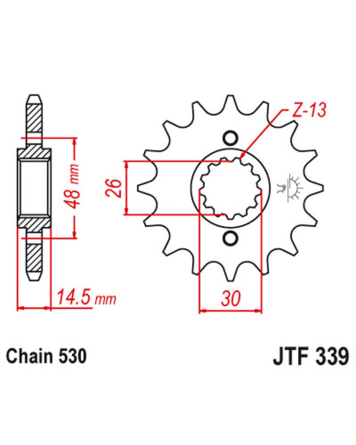 Jt передняя звезда 339 15 honda vfr 750 86-87, cbx 750f 84-86, vfr 800 '02-'14 (33915jt) (цепь 530)