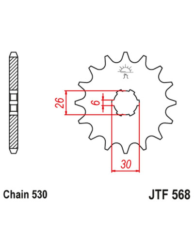 Jt передня зірка 568 18 yamaha xs 650 '75-'81, xs650 se '78-'83 (56818jt) (ланцюг 530)